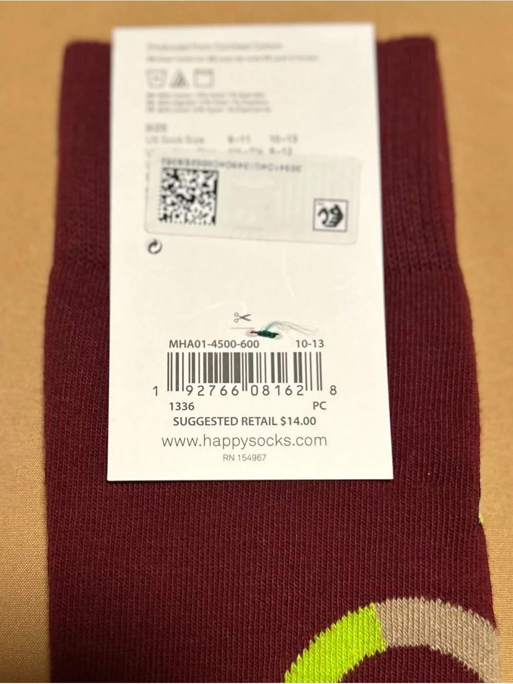 Happy Socks Men's Burgundy Crew Socks with Blue Accent
